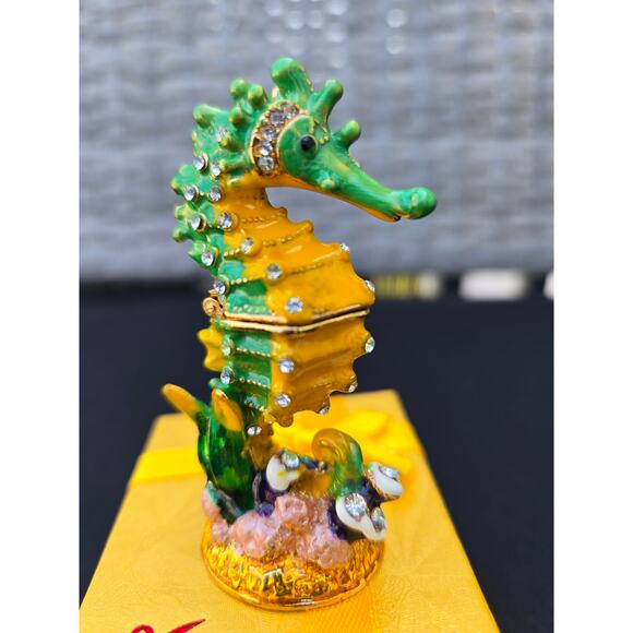 Seahorse  Jeweled Hinged Small Trinket Box - Picture 1 of 8